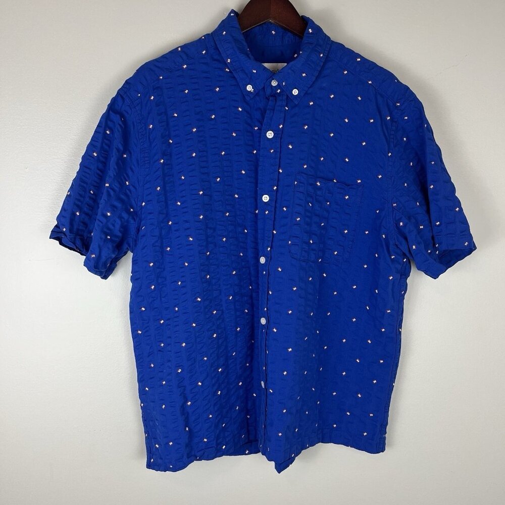 Vintage Saddlebred Men's Flag Print Collared Shirt Raised Texture Size L